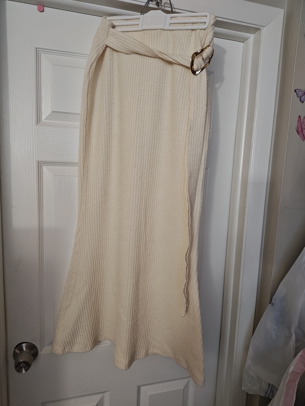 Women’s Cream Knit Maxi Skirt with Waist Tie